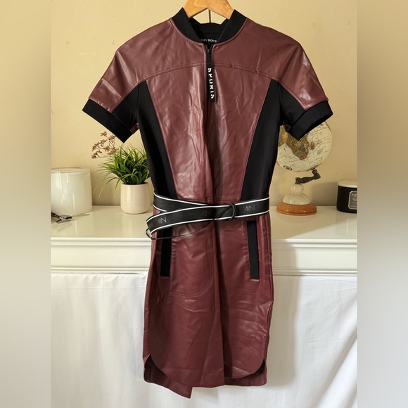 Marc Cain Sports Dress Faux Leather with Belt Burgundy Size N1 NWT - Picture 5 of 9